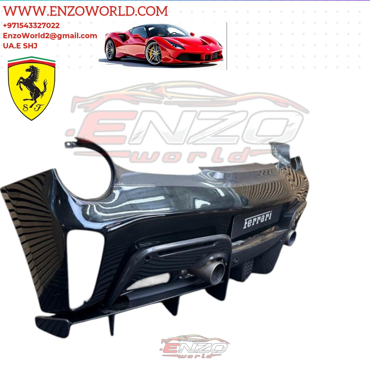 FERRARI 488 Pista Rear Bumper CARBON Diffuser With EXHAUST Tail Pipe