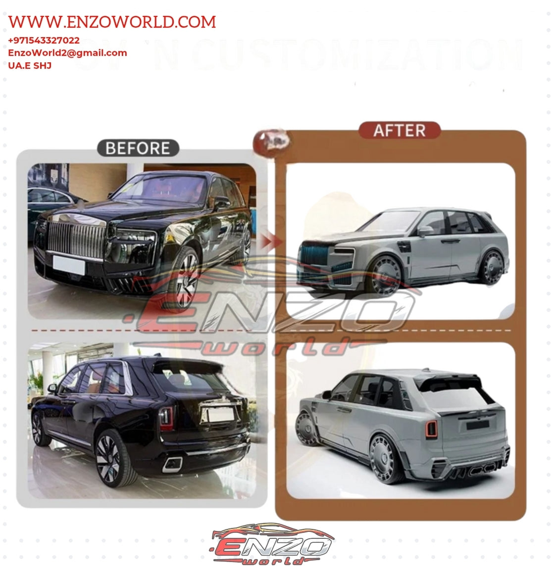 Mansory Style Dry Carbon Fiber Body Kit for Rolls Royce Cullinan Front Bumper, Hood, Front Lip, Fender Side Skirts and Wheel Eyebrow Bodykit