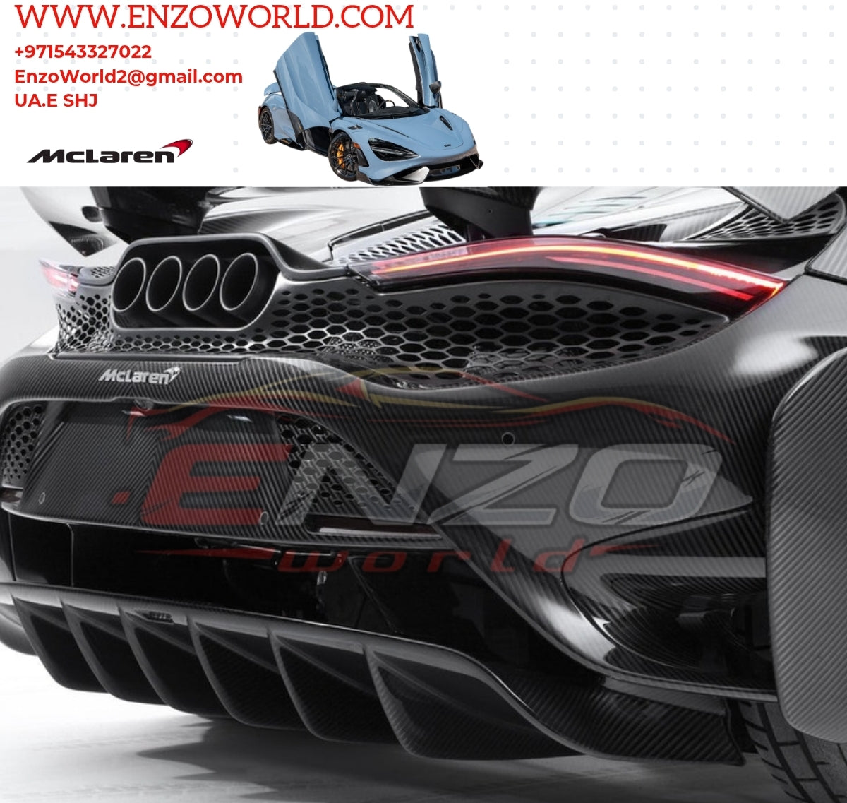 MCLAREN 765LT REAR LOWER PDC BUMPER OE: 14A324RP-CFG