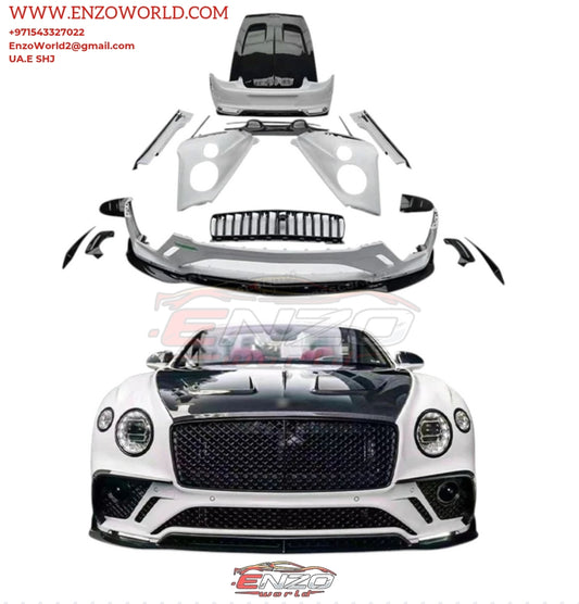 Bentley Continental GT Body Kit 2020-2024 Upgrade To Mansory Style Dry Carbon Fiber Front Bumper, Side Skirts, Fender and Rear Spoiler