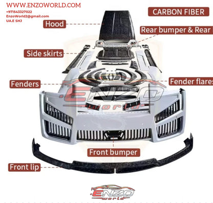 Mansory Style Dry Carbon Fiber Body Kit for Rolls Royce Cullinan Front Bumper, Hood, Front Lip, Fender Side Skirts and Wheel Eyebrow Bodykit