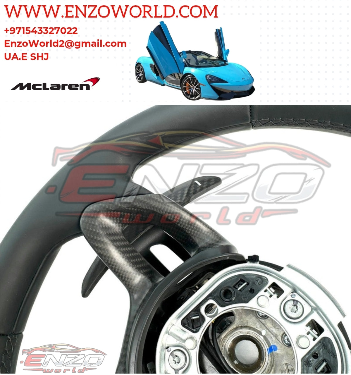 Mclaren 570S MSO LEATHER/ CARBON STEERING WHEEL WITH ORANGE TOP BAND OE:13NA221CP-13055SW