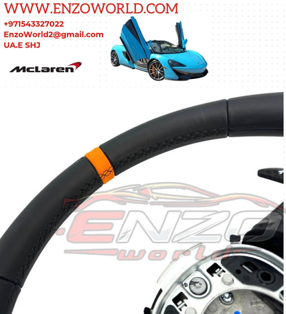Mclaren 570S MSO LEATHER/ CARBON STEERING WHEEL WITH ORANGE TOP BAND OE:13NA221CP-13055SW