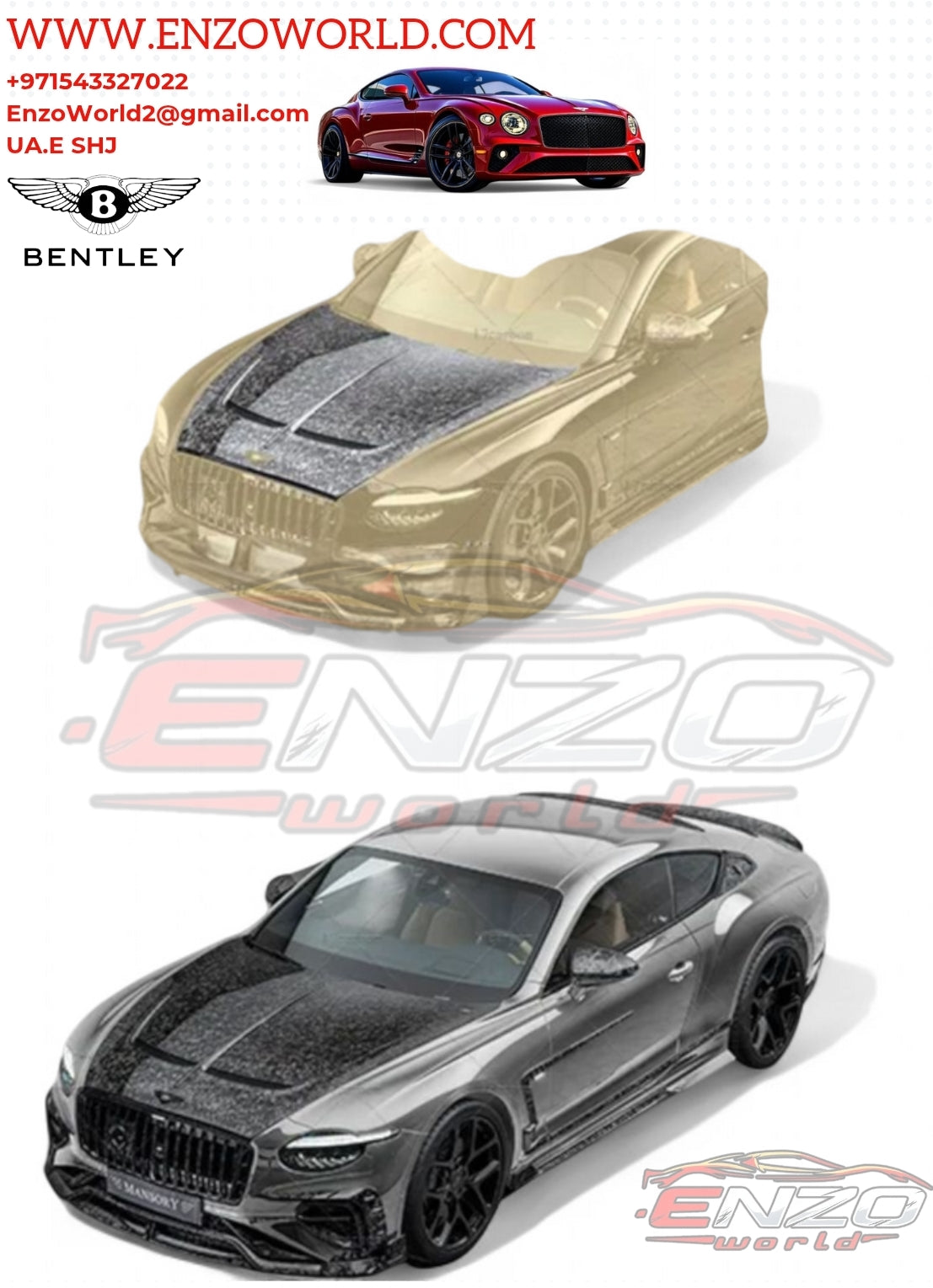 Bentley Continental GT Front Hood Mansory Style Froged Carbon Fiber - High Quality