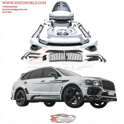 Mansory Style Dry Carbon Fiber Body Kit for Bentley Bentayga 2020-2022 Front Bumper, Wheel Eyebrow, Side Skirts, Roof Spoiler, Hood, mirror cover and front grill