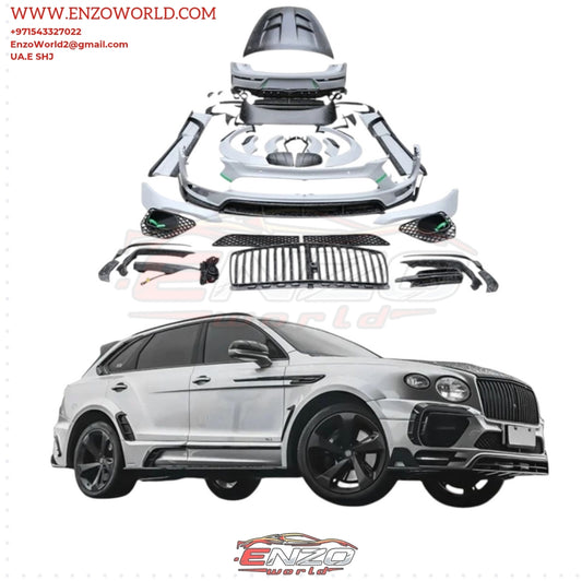 Mansory Style Dry Carbon Fiber Body Kit for Bentley Bentayga 2020-2022 Front Bumper, Wheel Eyebrow, Side Skirts, Roof Spoiler, Hood, mirror cover and front grill