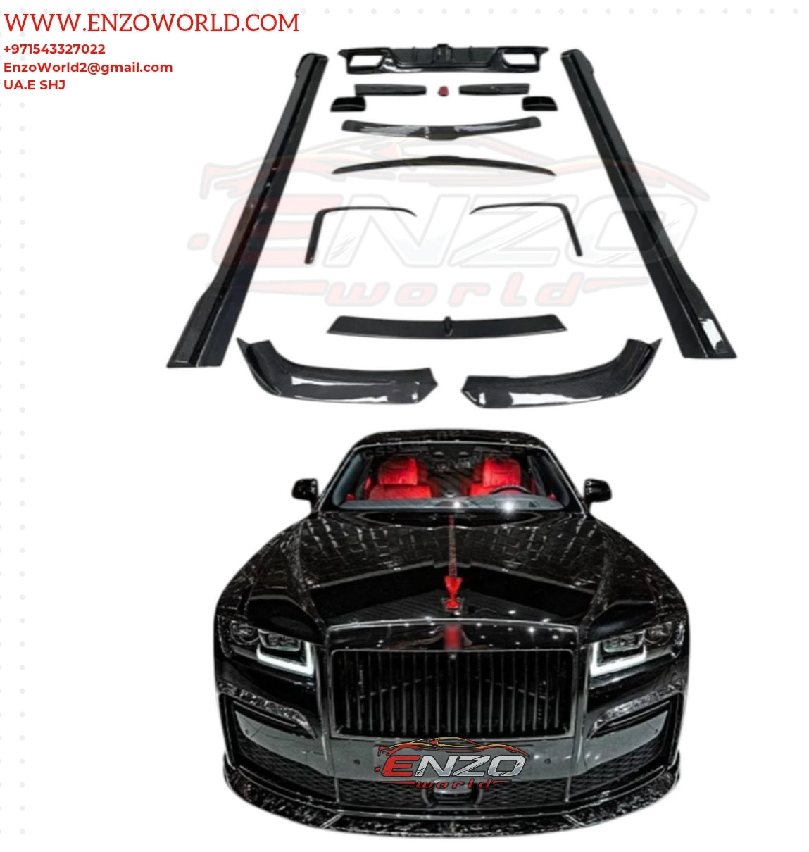 Mansory Style Carbon Fiber Body Kit For Rolls Royce Ghost 2022 Front Lip, Front Vents, Side Skirts and Rear Diffuser Spoiler