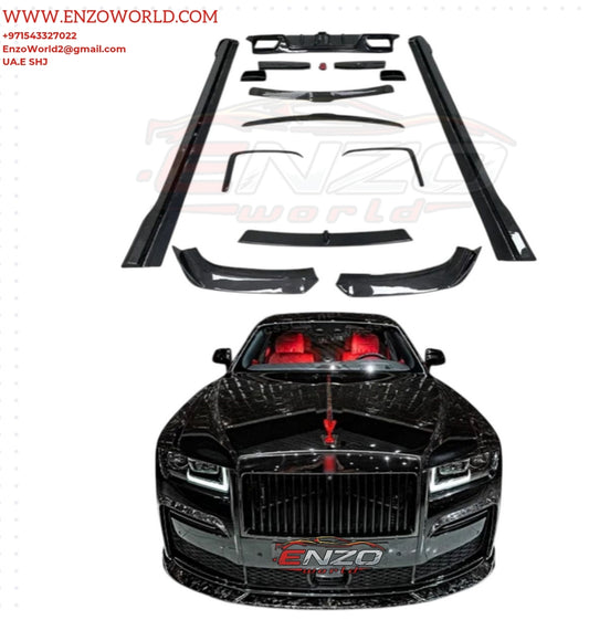Mansory Style Carbon Fiber Body Kit For Rolls Royce Ghost 2022 Front Lip, Front Vents, Side Skirts and Rear Diffuser Spoiler