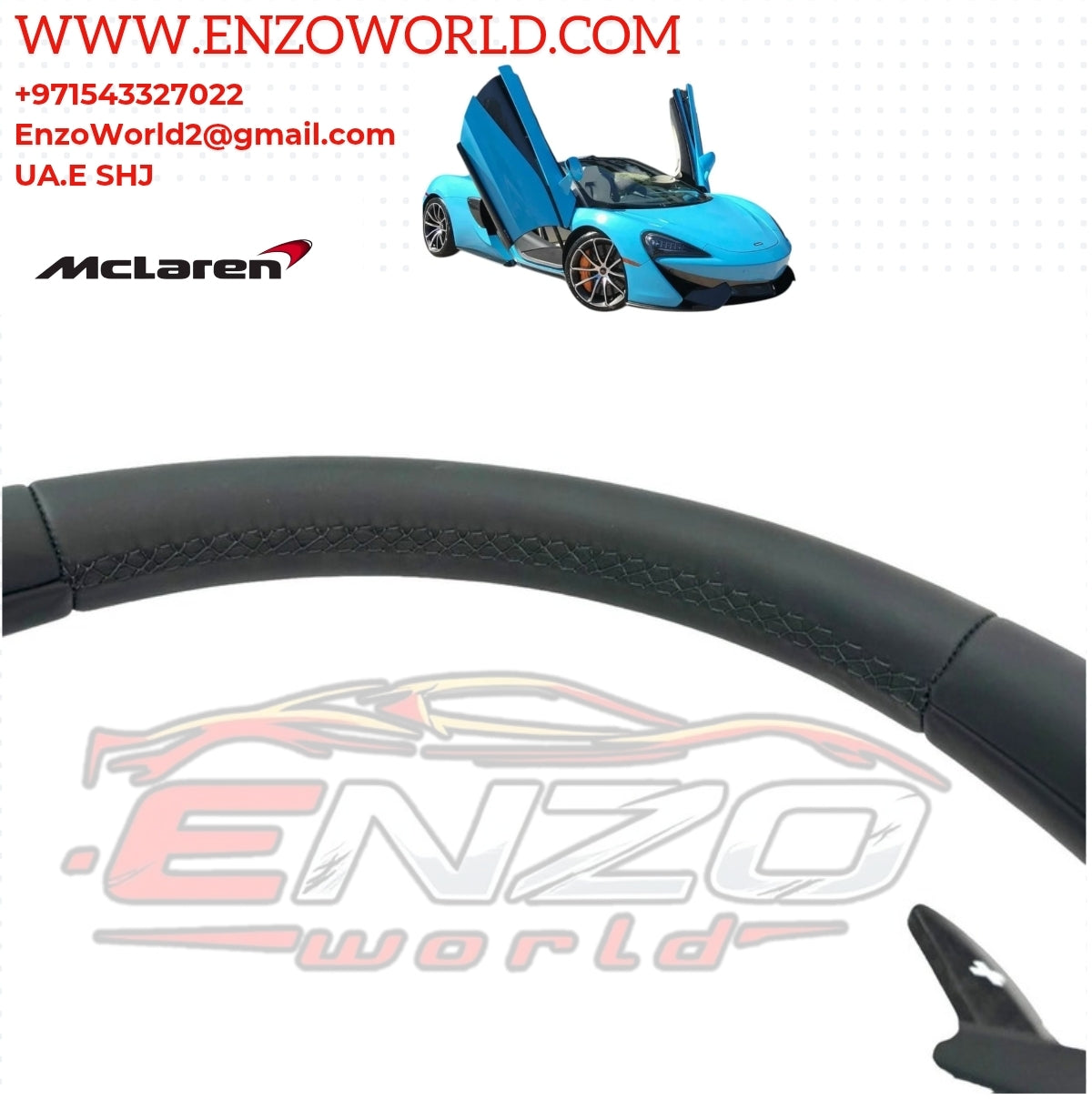 Mclaren 570S MSO LEATHER/ CARBON STEERING WHEEL WITH ORANGE TOP BAND OE:13NA221CP-13055SW