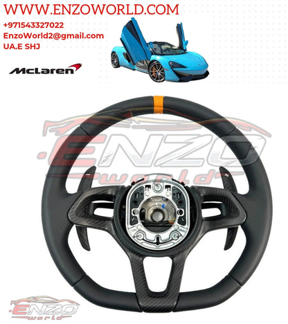 Mclaren 570S MSO LEATHER/ CARBON STEERING WHEEL WITH ORANGE TOP BAND OE:13NA221CP-13055SW