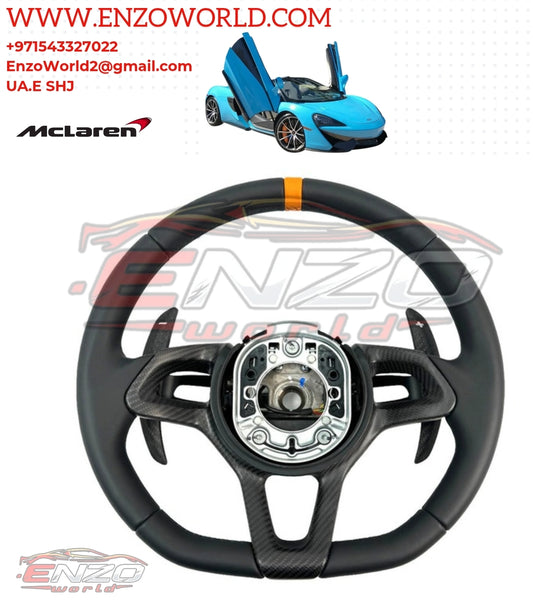 Mclaren 570S MSO LEATHER/ CARBON STEERING WHEEL WITH ORANGE TOP BAND OE:13NA221CP-13055SW